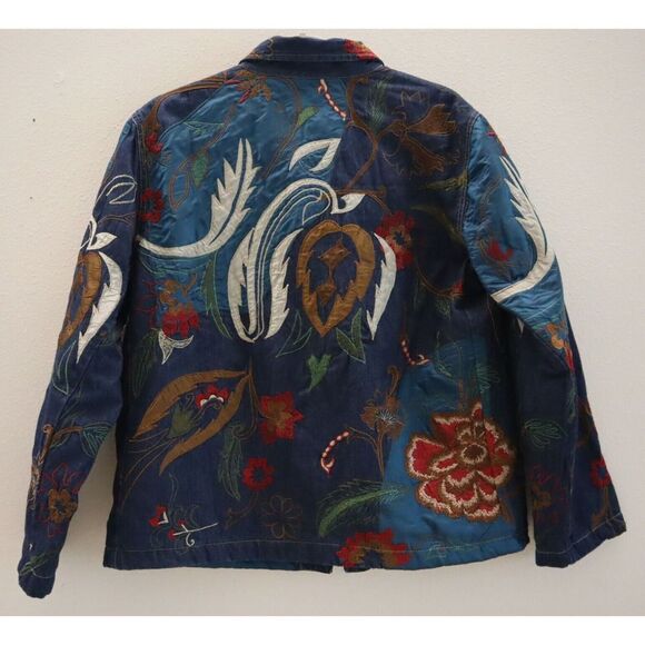 Chico's Women's Sz 2 (L/12) Multi Floral Embroidered Lined Denim Jacket $159 - Picture 2 of 15